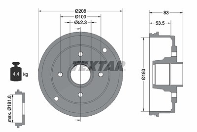 Textar 1x Bremstrommel [Hersteller-Nr. 94023600] für Renault, Dacia