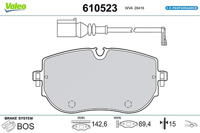 Valeo Bremsbelagsatz, Scheibenbremse [Hersteller-Nr. 610523] für VW, Skoda, Audi, Cupra