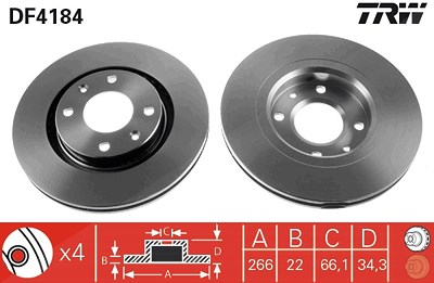 Trw Bremsscheibe [Hersteller-Nr. DF4184] für Ds, Opel, Peugeot, Citroën, Vauxhall
