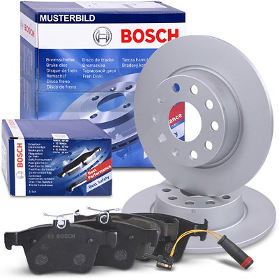 Bosch Bremsscheiben + Bremsbeläge + Warnkontakt Hinterachse [Hersteller-Nr. 41838866] für Mercedes-Benz